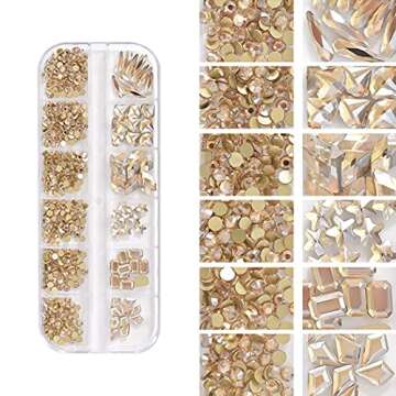 WOKOTO 2 Box Flat Back Champagne And Red Nail Rhinestones And Crystal Set For Acrylic Nails Fake Diamonds Rhinestones Set With Nail Tweezers And Pencils Kit For Girls Women