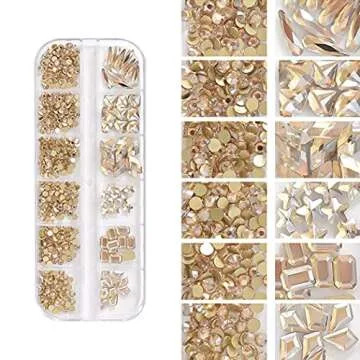 WOKOTO 2 Box Flat Back Champagne And Red Nail Rhinestones And Crystal Set For Acrylic Nails Fake Diamonds Rhinestones Set With Nail Tweezers And Pencils Kit For Girls Women