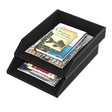 Leather Letter Tray, Thipoten Stackable Desk Organizer Holder for Office Supplies, Paper, File, Magazine, Perfect Office Organization for Desktop (Black-2Tiers)