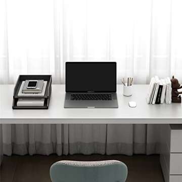 Leather Letter Tray, Thipoten Stackable Desk Organizer Holder for Office Supplies, Paper, File, Magazine, Perfect Office Organization for Desktop (Black-2Tiers)