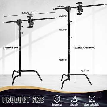 LOMTAP C Stand Light Stand - 10.8ft Heavy Duty Photography Kit