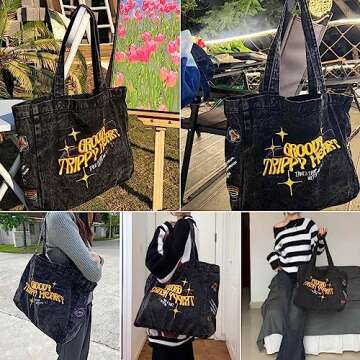 Lefe Liee denim Aesthetic Tote Bag for Women, Large Shoulder Hobo Bags big Capacity Shopping Work Ba...