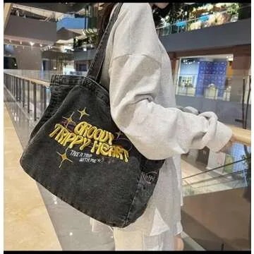 Lefe Liee denim Aesthetic Tote Bag for Women, Large Shoulder Hobo Bags big Capacity Shopping Work Bag black hippie crossbody bag y2k bag trendy with pockets