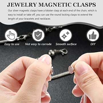 10 Pieces Locking Magnetic Jewelry Clasps Round Magnetic Lobster Clasps Locking Closures Bracelet Necklace Clasps Extender for Jewelry Bracelet Necklace Making, 0.3 Inch (Silver)