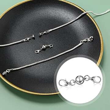 10 Pieces Locking Magnetic Jewelry Clasps Round Magnetic Lobster Clasps Locking Closures Bracelet Necklace Clasps Extender for Jewelry Bracelet Necklace Making, 0.3 Inch (Silver)