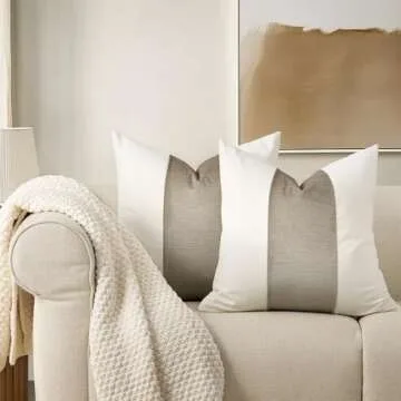 EVERGRACE x Kinsey Walsh Signature Velvet Panel Cotton Pillow Covers Set of 2, Decorative Pillow Covers 22"x22" for Couch, Square Cushion Cases for Sofa Bedroom Living Room, Sand Dune