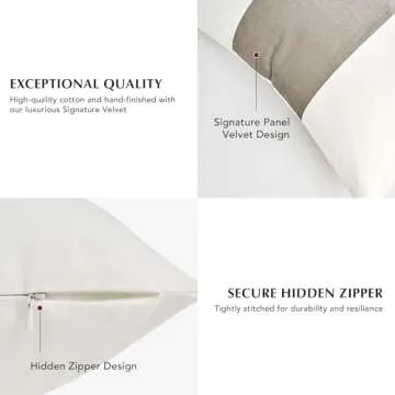 EVERGRACE x Kinsey Walsh Signature Velvet Panel Cotton Pillow Covers Set of 2, Decorative Pillow Covers 22"x22" for Couch, Square Cushion Cases for Sofa Bedroom Living Room, Sand Dune