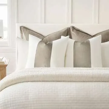 EVERGRACE x Kinsey Walsh Signature Velvet Panel Cotton Pillow Covers Set of 2, Decorative Pillow Covers 22"x22" for Couch, Square Cushion Cases for Sofa Bedroom Living Room, Sand Dune