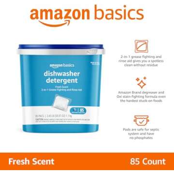 Amazon Basics Dishwasher Detergent Pacs, Fresh Scent, 85 Count (Previously Solimo)