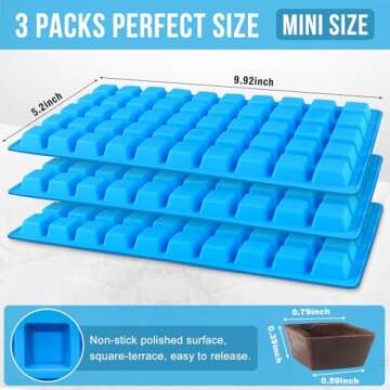 Mini Square-Terrace Silicone Chocolate Molds 50 Cavities - Walfos Non Stick Silicone Candy Molds, Si...
