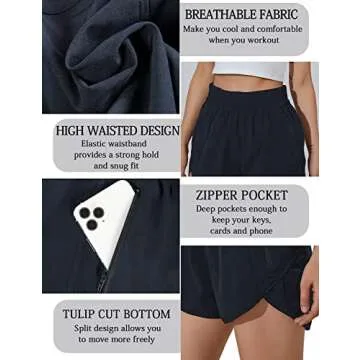 BMJL Women's Running Shorts Elastic High Waisted Shorts Pocket Sporty Workout Shorts Quick Dry Athletic Shorts Pants(M,DarkBlue)