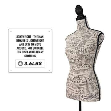 Female Mannequin Torso with Stand Dress Form Adjustable Display Manikin Body