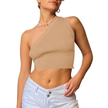 SAFRISIOR Women One Shoulder Backless Knitted Crop Top Sexy Sleeveless Strappy Open Back Cami Tank T...