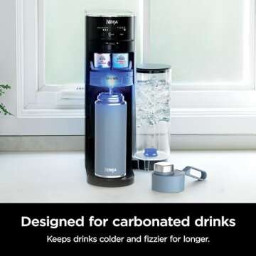 Ninja DW2401BL Thirsti 24oz Travel Water Bottle, For Carbonated Sparkling Drinks, Colder and Fizzier Longer, Leak Proof, 24 Hrs Cold, Dishwasher Safe, Stainless Steel Insulated Tumbler, Storm Blue
