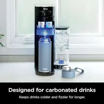 Ninja DW2401BL Thirsti 24oz Travel Water Bottle, For Carbonated Sparkling Drinks, Colder and Fizzier Longer, Leak Proof, 24 Hrs Cold, Dishwasher Safe, Stainless Steel Insulated Tumbler, Storm Blue