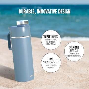 Ninja DW2401BL Thirsti 24oz Travel Water Bottle, For Carbonated Sparkling Drinks, Colder and Fizzier Longer, Leak Proof, 24 Hrs Cold, Dishwasher Safe, Stainless Steel Insulated Tumbler, Storm Blue