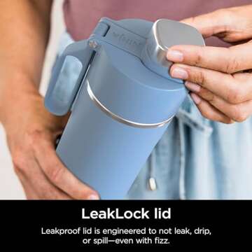 Ninja DW2401BL Thirsti 24oz Travel Water Bottle, For Carbonated Sparkling Drinks, Colder and Fizzier Longer, Leak Proof, 24 Hrs Cold, Dishwasher Safe, Stainless Steel Insulated Tumbler, Storm Blue