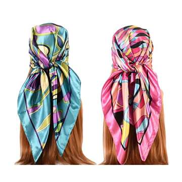 K-Elewon 35" Large Square Fashion Scarves 2 PCS Women's Satin Silk Feeling Hair Wrapping Scarfs Night Sleeping Headscarf (Z21)