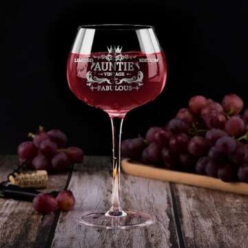 Gifts for Women, Birthday Gifts for Aunt, 16oz White Wine Glass Vintage Engraved Auntie Crystal Glass Birthday Decorations for Aunt Gifts Present