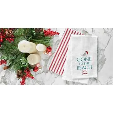 C&F Home Gone to The Beach Santa Cotton Christmas Kitchen Towel Decor 18" x 27" White