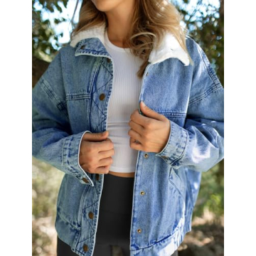 Oversized Denim Jacket with Sherpa Collar for Women