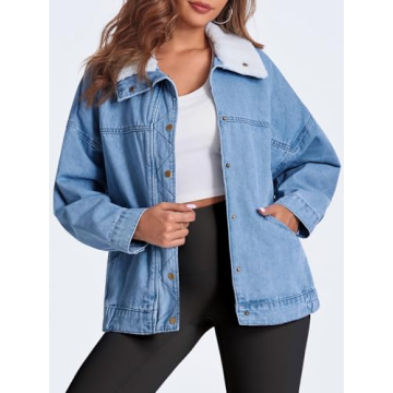 Oversized Denim Jacket with Sherpa Collar for Women
