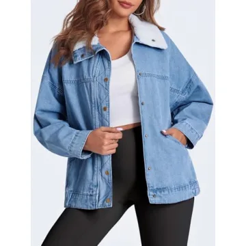 Oversized Denim Jacket with Sherpa Collar for Women