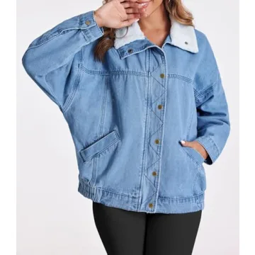 Oversized Denim Jacket with Sherpa Collar for Women