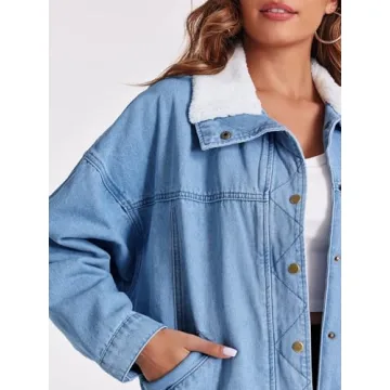 Oversized Denim Jacket with Sherpa Collar for Women