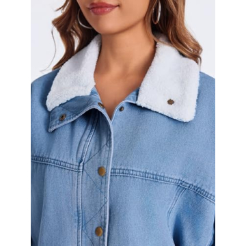 Oversized Denim Jacket with Sherpa Collar for Women
