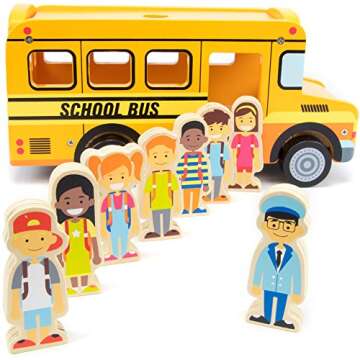 Imagination Generation Back to School Bus Wooden Vehicle Play Set with 8 Character Figures, 7 Studen...