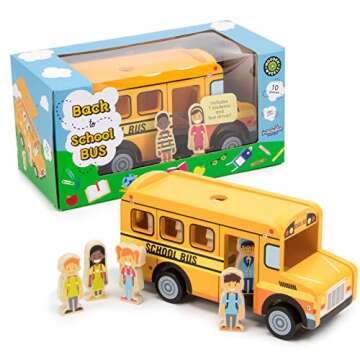 Imagination Generation Back to School Bus Wooden Vehicle Play Set with 8 Character Figures, 7 Students, 1 Bus Driver