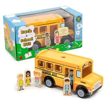 Imagination Generation Back to School Bus Wooden Vehicle Play Set with 8 Character Figures, 7 Students, 1 Bus Driver