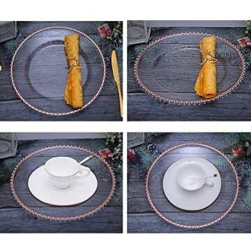 DaCakeWS Rose Gold Bead Acrylic Charger Plates 13", Set 10PCS Acrylic Round Table Charger Plates Decoration Dinner,Wedding,Party,Event(Acrylic Round Rose Gold10)