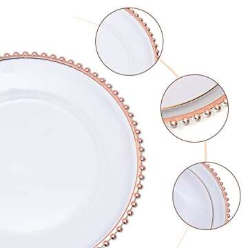DaCakeWS Rose Gold Bead Acrylic Charger Plates 13", Set 10PCS Acrylic Round Table Charger Plates Decoration Dinner,Wedding,Party,Event(Acrylic Round Rose Gold10)