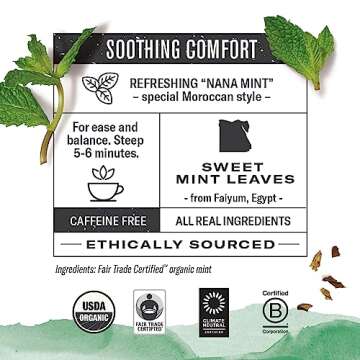 Numi Organic Moroccan Mint Tea, 18 Tea Bags (Pack of 3), Refreshing Nana Mint, Caffeine Free Herbal ...
