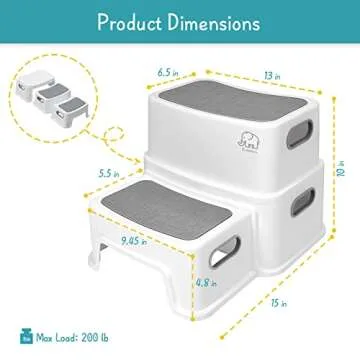 Forbena Toddler Step Stool for Bathroom Sink, 2 Step Stool for Kids Toilet Potty Training, Non-Slip Toddlers Baby Child Kid Plastic Poop Stools with Handle for Kitchen Counter Bed (White-Grey)