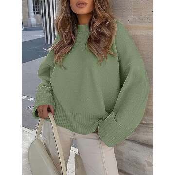 LOGENE Women's Oversized Sweater Crewneck Long Sleeve Soft Fuzzy Knit Pullover Sweaters 2024 Winter ...