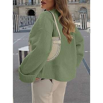 LOGENE Women's Oversized Sweater Crewneck Long Sleeve Soft Fuzzy Knit Pullover Sweaters 2024 Winter Fashion Warm Tops Clothes Amry Green-Large