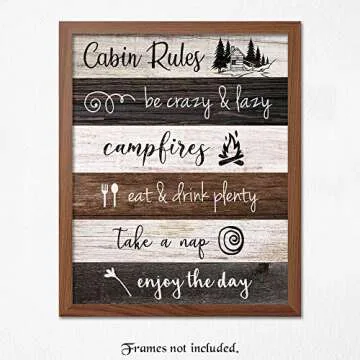 Farmhouse Style Cabin Rules Humor Print, 1 (8x10) Unframed Photos, Wall Art Decorations Gift for Hom...