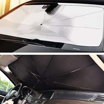 Windshield Sun Shade Car, [Newest Ice Crystal Nano Cold Reflector] Protect Car from Sun Rays Damage Umbrella Sun Shade for Most of Car SUV Truck - Keeps Car Cool & Comfy (53"-31" Medium)