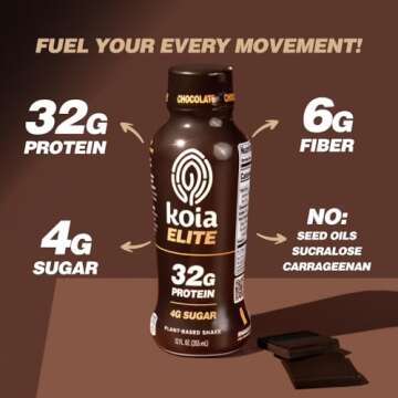 Koia Elite Plant-Based Protein Shake - Chocolate - 12 Pack of 12 fl oz - 32g Protein, 4g Sugar