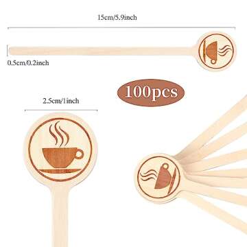 100Pcs Coffee Stirrers-5.9 Inch Natural Wooden Stir Sticks with Round Ends, Disposable Biodegradable...