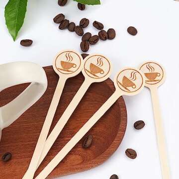 100Pcs Coffee Stirrers-5.9 Inch Natural Wooden Stir Sticks with Round Ends, Disposable Biodegradable Cafe Grade Coffee Stir Sticks Wood Beverage Mixer for Coffee Cocktails Milk Tea