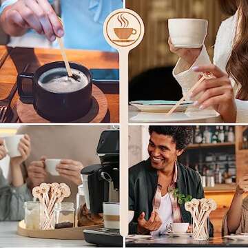 100Pcs Coffee Stirrers-5.9 Inch Natural Wooden Stir Sticks with Round Ends, Disposable Biodegradable Cafe Grade Coffee Stir Sticks Wood Beverage Mixer for Coffee Cocktails Milk Tea