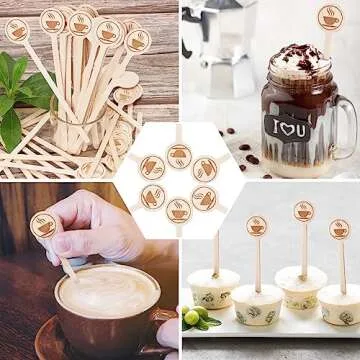 100Pcs Coffee Stirrers-5.9 Inch Natural Wooden Stir Sticks with Round Ends, Disposable Biodegradable Cafe Grade Coffee Stir Sticks Wood Beverage Mixer for Coffee Cocktails Milk Tea