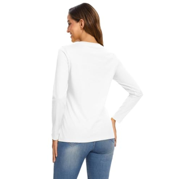 SMENG Ladies Cotton Tee Long Sleeve Soft Crew-Neck T-Shirt