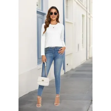 SMENG Ladies Cotton Tee Long Sleeve Soft Crew-Neck T-Shirt