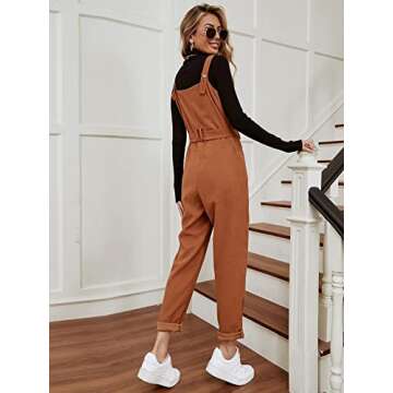 Floerns Women's Button Front Belted Pinfore Jumpsuit Overalls With Pockets A Brown S