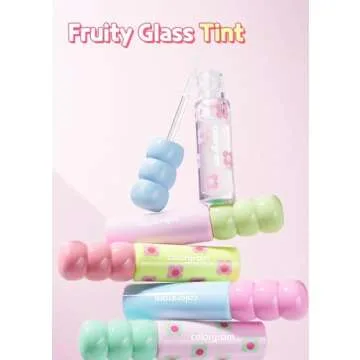 COLORGRAM Fruity Glass Tint Pearl Gloss | Long Lasting & Waterproof Lip Stain | Glossy Transparent Dewy Lip Gloss with subtle Pink Glitter, Buildable & Blendable for Glowing, Sparkling effect 0.11 Oz.